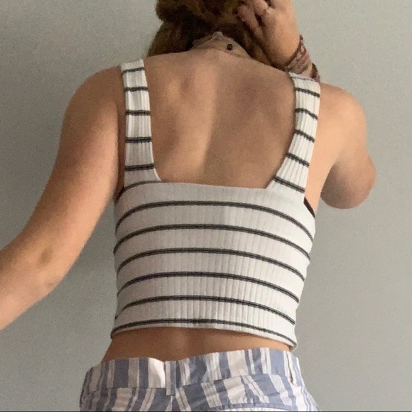 Women’s White cropped tank top with Black Stripes - Picture 2 of 5
